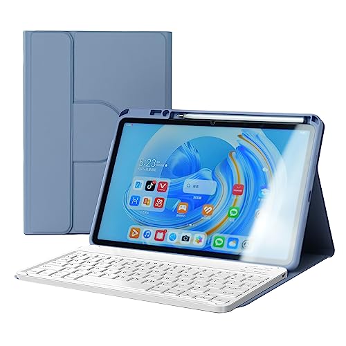 Clavier espagnol avec porte-crayon Huawei Matepad 11.5 étui rotatif 360 magnétique violet amovible
