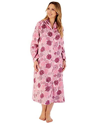 Slenderella Robe de chambre pour femme en flanelle polaire avec fermeture éclair Motif floral, rose, S Cover
