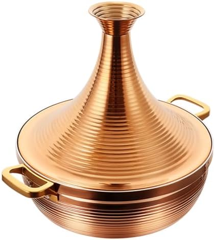 Large Stainless Steel Moroccan Tagine Pot, Non-Stick 30cm Tajine Casserole with Cone Lid & 2 Handles, Elegant Gold Design for Authentic Moroccan Cooking