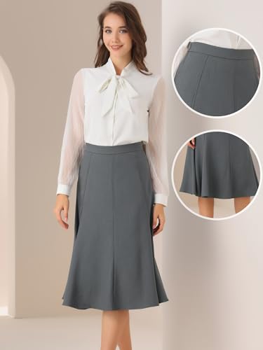 Allegra K Midi Skirt for Women Side Zipper High Waist Elegant Flared Flowy A Line Work Skirts2