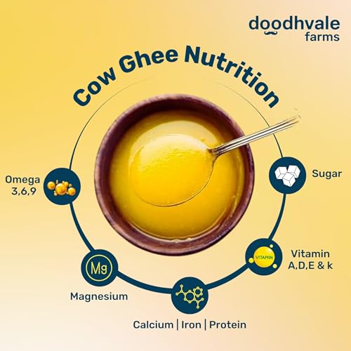 Image of Doodhvale Farms Classic Cow Ghee 330ml| Vedic Desi Ghee from Grass-Fed Cows | 100% Pure & Preservative Free | Traditional Bilona Method | Danedar, Non-GMO, Lab Tested