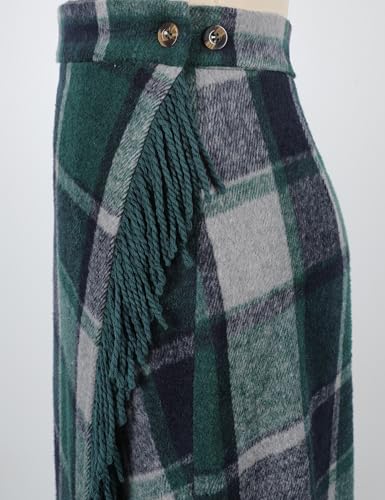 Women Plaid Fringed Midi Skirt Warm High Waist Flannel Tartan Bodycon Skirt for Fall Winter3