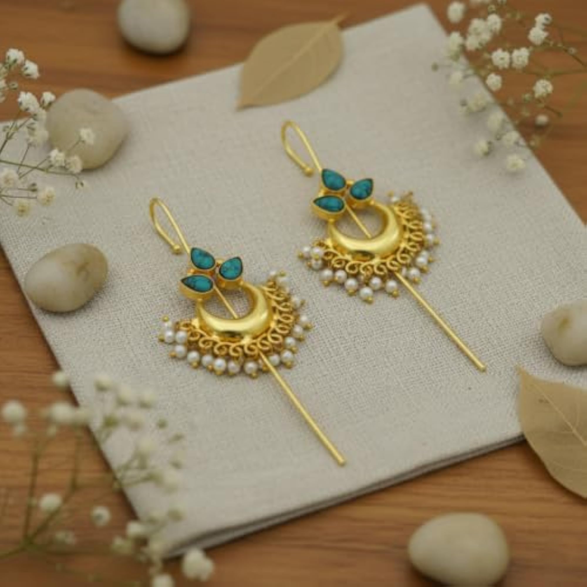 Gold Plated Turquoise Needle Ear Cuff Earrings for Women
