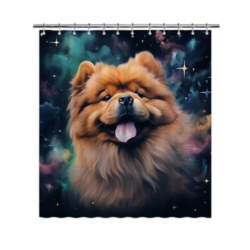 Ganshan Bi Lovely Chow Chow Dog Shower Curtain Colorful Painting Dog Puppy Pet Animal Print Bath Curtains for Bathroom Home Decoration with 12 Hooks 72x72 Inch Black Style 7