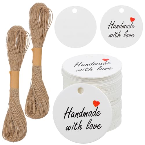 TIESOME 200Pcs Handmade with Love Tags, White Paper Gift Labels