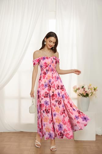 Image of GRACE KARIN 2026 Women's Summer Floral Wedding Guest Dress,Beach Flowy A Line Maxi Off Shoulder Bridesmaid Dresses