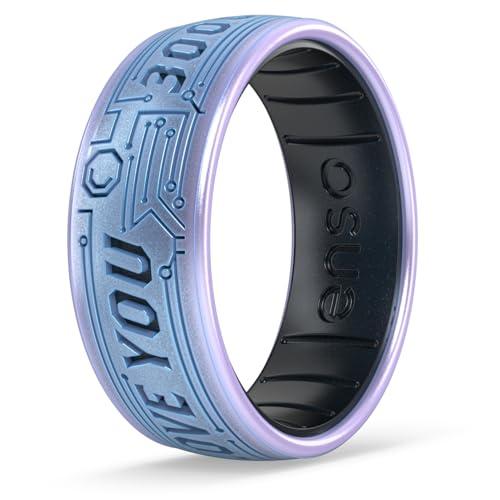 Enso Rings Silicone Ring - Marvel Characters DualTone Collection - Comfortable Contour Fit - 7.9mm Wide 2.18mm Thick - Ideal For Active Use - I Love You 3000 - Moonstone/Black Pearl - 8