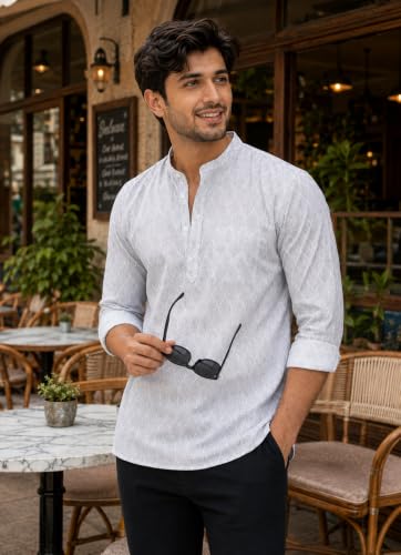 Image of Majestic Man Men's Cotton Regular Fit Short Printed Designer Kurta
