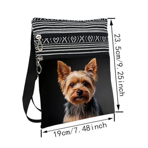 Yorkshire Terrier Messenger Bag Small Ethnic Pattern Printed Adjustable Strap Crossbody Zipper Pouch Dog Phone Organizer Wallet Cute Shoulder Handbag For Women Friends2