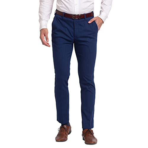Image of Park Avenue Men Mid Rise Polyester Blend Stripe Pattern Super Slim Fit Flat Front Formal Trouser