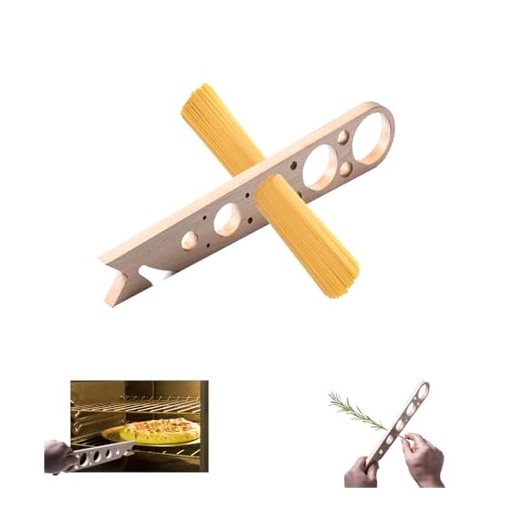 3-in-1 Multifunctional Wooden Kitchen Tool Set - Spaghetti Pasta Measurer, Herb Stripper & Oven Rack Push-Pull Tool, Small Kitchen Appliances in Natural Wood Color