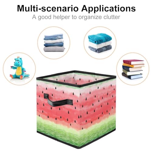 Boîte de rangement cube pastèque en tissu pliable avec poignées - 3