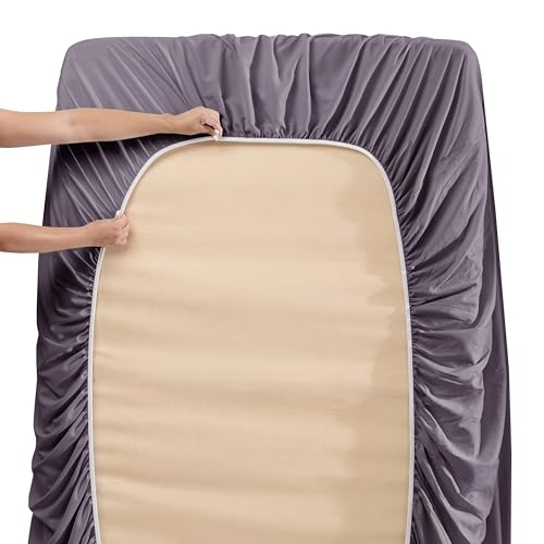 Image of Nestl Twin Size Sheet Set, 4 Piece Extra Deep Pocket (18-24 inches), Microfiber, Hotel Luxury, Soft, Breathable, Wrinkle-Free, Easy to Care, Grayish Purple