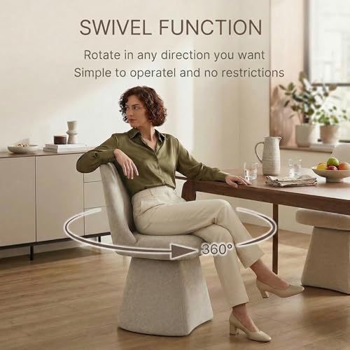 Image of KISLOT Swivel Dining Chairs Set of 2, Upholstered Mid Century Modern Deskchair with High Back, Linen Fabric Kitchen Chairs for Dining Room, Bedroom, Dressing Room, Khaki