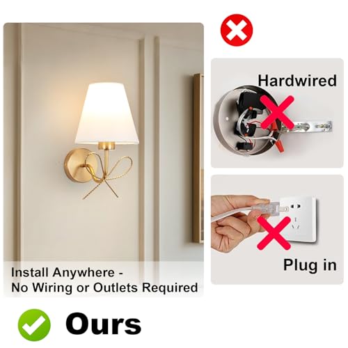 Image of ADISUN Modern Wall Sconce Set of Two, Battery Operated Wall Sconce Remote Control Dimmable Wall Lamp Wireless Sconces for Living Room Bathroom Dining Room Corridor Staircase (2 Bulbs Included)