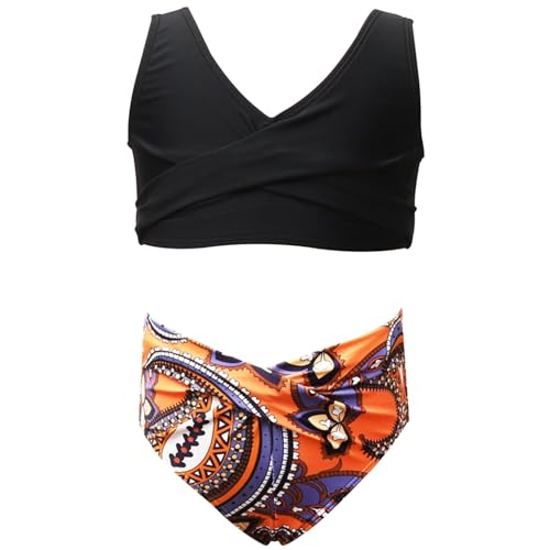 Generisch Traje de baño de dos piezas para niñas con protección 50+ para actividades en la playa y la piscina, Negro , 3-4 años