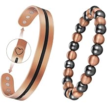 Feraco Pure Copper Magnetic Bead Bracelet for Men Women, 8mm 99.99% Solid Copper & 3500 Gauss Magnetic Hematite Beads, Unisex Stretch Wristband, Gift-Ready Jewelry