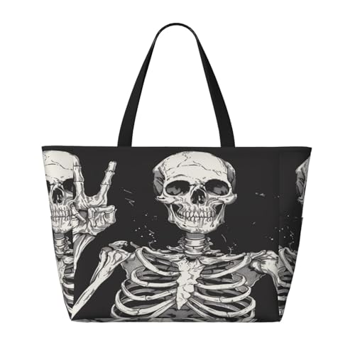 Funny Skull Beach Bags For Women, Human Skeleton Large Waterproof Tote Bag Sandproof Pool Bag Handbag For Travel Work Gym2