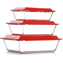 NUTRIUPS 1.5+2.4+3.7Qt Deep Glass Baking Dish, 11.5x8x3 in & 9.5x7x2.7 in & 8x6x2.4 in 3-Pack Deep Lasagne Dish with Lids for Oven, Rectangular Glass Bakeware