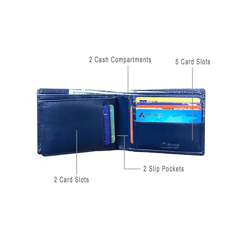 Balona Genuine Leather Anti-Theft RFID-Blocking Bifold Three Compartment Wallet Slim Fit Credit Card Case for Men (Navy Blue - Card)3