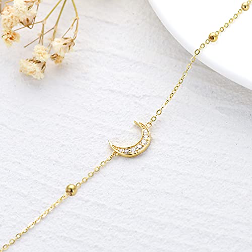 14K Gold Crescent Moon Diamond Bracelet for Women, Adjustable 6.5+1+1 Inch - Delicate Charm Jewelry4
