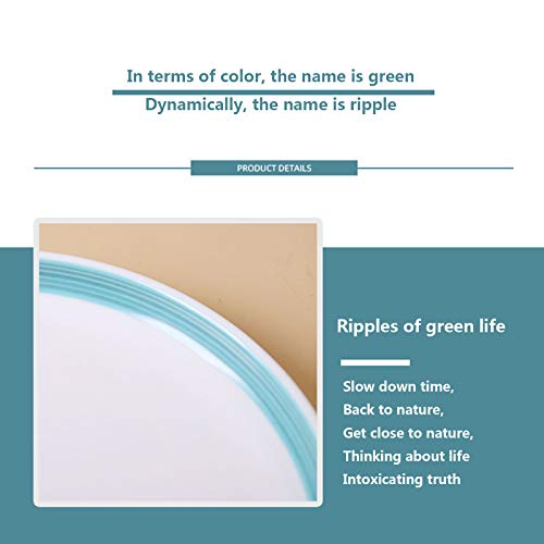 Porcelain Simple Plate, Home Dessert Cake Plate With Green Edges Western-Style Steak Pasta Thick And Durable Tableware Easy To Clean Plate,White,20.32.1Cm #TOP4