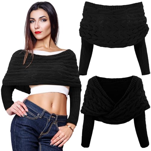 Image of Geyoga 2 Pcs Scarf with Sleeves for Women Knitted Wrap Sweater Scarf with Sleeves Shrugs for Women Wrap Shawl