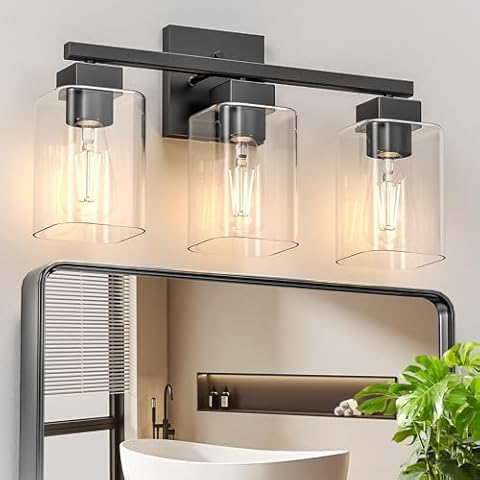 Espird Black Bathroom Vanity Light - 3 Light Bathroom Light Fixture Square Design & UL Certification, Bathroom Lighting Fixtures Over Mirror, Modern Matte Black Vanity Light for Bathroom & Restroom Cover