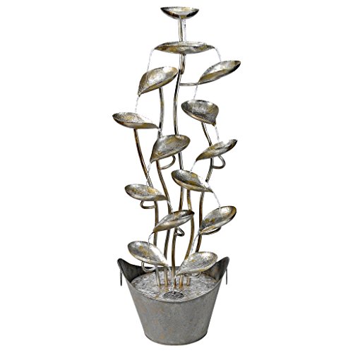 Water Fountain - Nearly 4 Foot Tall Rain Forest Leaves Garden Decor Metal Fountain - Outdoor Water Feature,Silver #TOP1