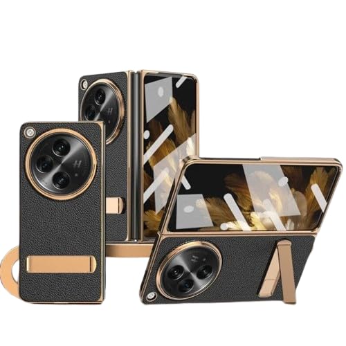 Image of MILLION CASES Back Cover Case for OnePlus Open Shockproof Protective Business Elite Plating Leather Kickstand Case for Men & Boys(Black)