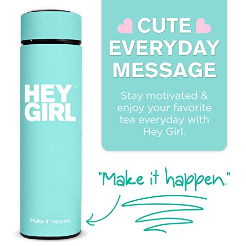 Hey Girl Tea Infuser Bottle 450ml - Insulated Stainless Steel Water Bottle - Tea Tumbler with Tea Diffuser - Portable Travel Mug for Loose Leaf Tea & Infused Water - Tea Lovers Gifts for Women