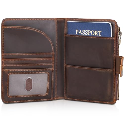 Polare Leather Passport Holder RFID Blocking Travel Bifold Wallet