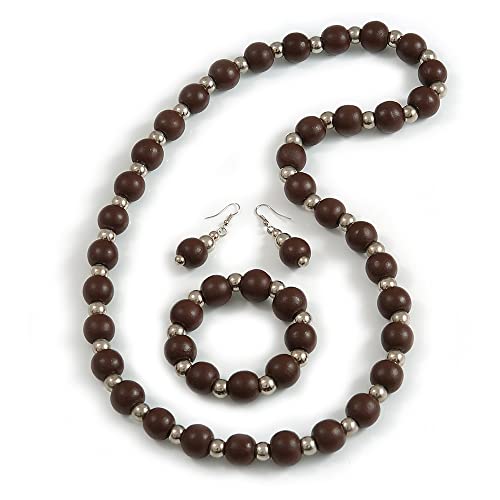 Conjunto Avalaya de collar largo y pendientes de madera marrón para regalar en fechas especiales