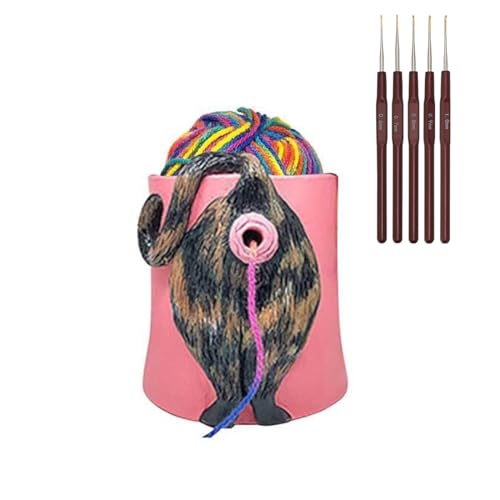 Image of Yarn Bowls for Crocheting Knitting Cat Butt Yarn Bowls with Holes for DIY Knitting Crocheting with 5PCS with 5 Knitting Needles (Multicolored)