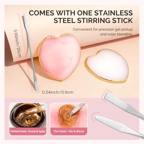 Image of MelodySusie 2Pcs Heart Resin Nail Art Palette with Spatula, Professional Gel Polish Mixing Board & Nail Training Companion for Practice Hands & Fingers, Pink & White