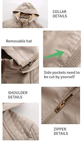 Cresay Women's Faux Leather Fleece Moto Biker Jackets Removable Hooded3