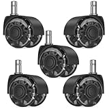 2' Replacement Wheels for Office Chair, Set of 5 Universal Size 11x22mm Roller Blade Wheels for Computer Gaming Chair, Carpet & Hardwood Floors, Quiet Heavy-Duty Smooth (Black)
