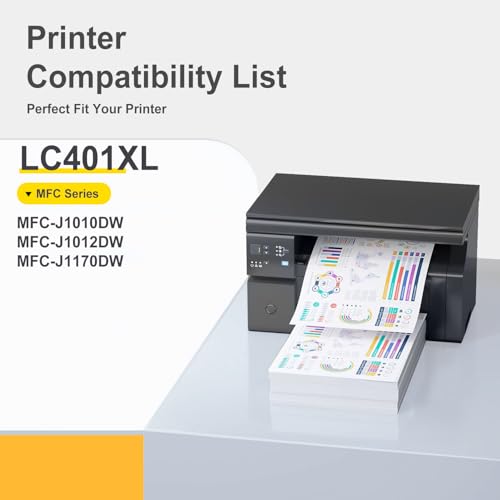 Image of LC401XL LC401 High Yield MFC-J1010DW Ink Cartridges Replacement LC401XL LC401 XL Ink 4 Pack Compatible for Brother MFC-J1010DW MFC-J1012DW MFC-J1170DW Upto 500 Pages Black Cyan Magenta Yellow