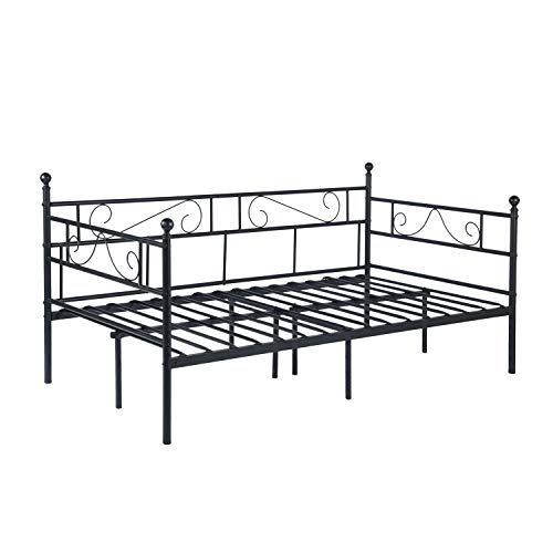 GreenForest Daybed Twin Size with Stable Steel Slats Mattress Foundation Platform Bed Metal Bed Frame for Living Guest Room, Matte Black