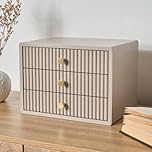 OHS Wooden Desktop Drawers Ribbed, Small Item Storage Desktop Organizer Office Supplies Filing Tidy Stackable Makeup Container Jewellery Box Storage Cabinet with 3 Drawers, Natural