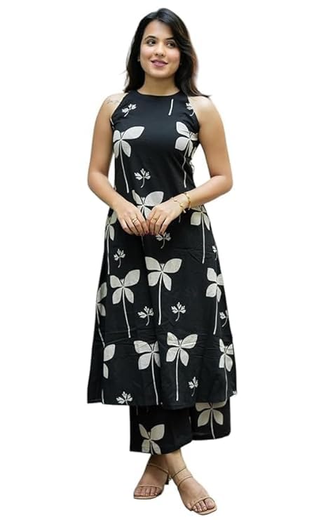 Women's Black Floral Printed Sleeveless Kurta with Palazzo, Ethnic Wear Set - Review, Price and Buying Guide