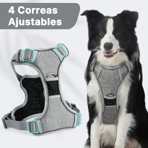 COMSLE Arnes Perro Grande Mediano Pequeño sin Tirones, Arnes Antitirones Antiescape Perro Ajustable Reflectante, Acolchado Cómodo Apto para Adiestramiento, Gris, S - imagen 5