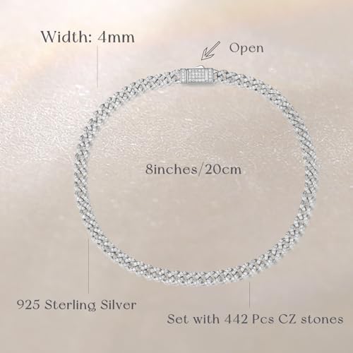 FANCIME 925 Sterling Silver Cuban Link Bracelet Bling CZ Miami Link Bracelet Hip Hop Jewelry for Women Men4