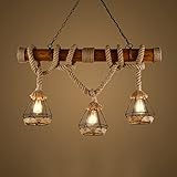 Lámparas de estilo rústico americano Estilo retro retro de tres cabezas de bambú tubo de cáñamo cuerda de luz de techo personalidad creativa barra de restaurante decoración de café luminaria sin fuent