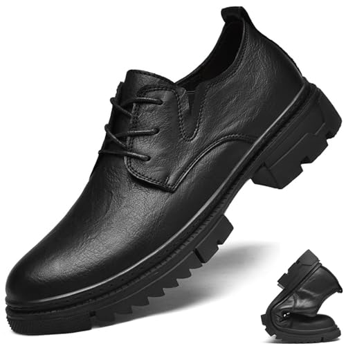 Men's Genuine Leather Lace Up Platform Oxfords Vintage Round Toe Non-Slip Dress Work Shoes Formal Business Wingtip Office Leather Shoe