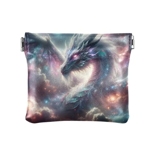 Luminous Galactic Dragon Coin Purse Leather Pouch Change Purse, Squeeze Coin Pouch for Cards, Keys & Lipsticks, Unisex