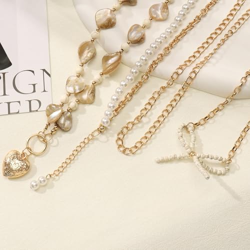 Image of Coiris Natural Seashell Choker Necklaces Earrings Jewelry Set for Women Starfish Shell Freshwater Pearl Collar Necklaces for Women Irregular Mother of Pearl Jewelry Set
