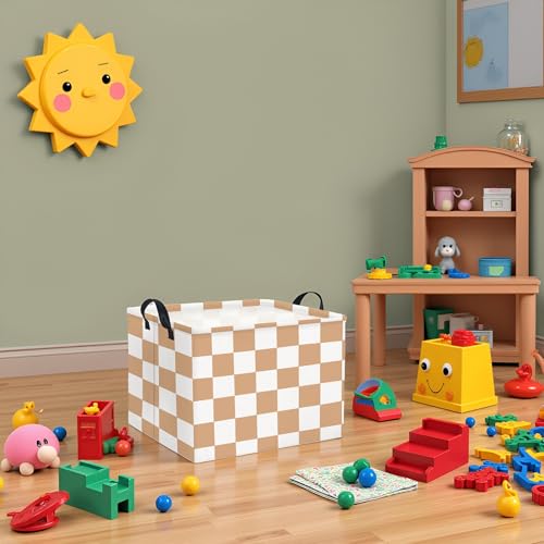 Image of Rectangular Baby Girl Basket Fabric Storage Basket Storage Bin Organizer Box Room Decor(Brown Checkered)