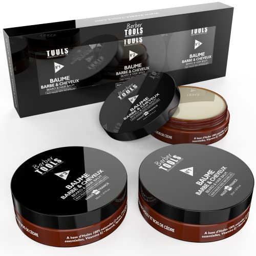 Kit di 3 balsamo per la barba | N°1/2/3 | 3X30ml con oli naturali al 100% - MADE IN FRANCE- Nutre, idrata, struttura. Con 2 cere, 2 burri, 5 oli vegetali, 2 oli essenziali, Vitamina E - BARBER TOOLS