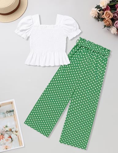 Image of Girls Clothes Solid Color Square Collar Stretch Top and Wide Leg Pants Clothes for Teen Girls 6-14Y